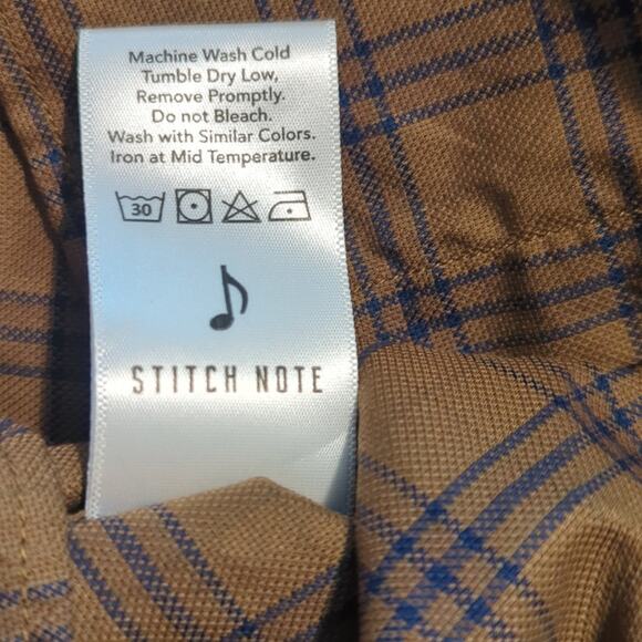 Stitch Note Brown Navy Plaid 100% Egyptian Cotton Button Up Casual Shirt Sz M - Picture 5 of 9